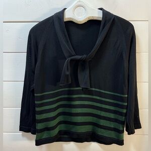 LOUIS FÉRAUD – Vintage Black & Green Striped Knit Top (Size 40)
